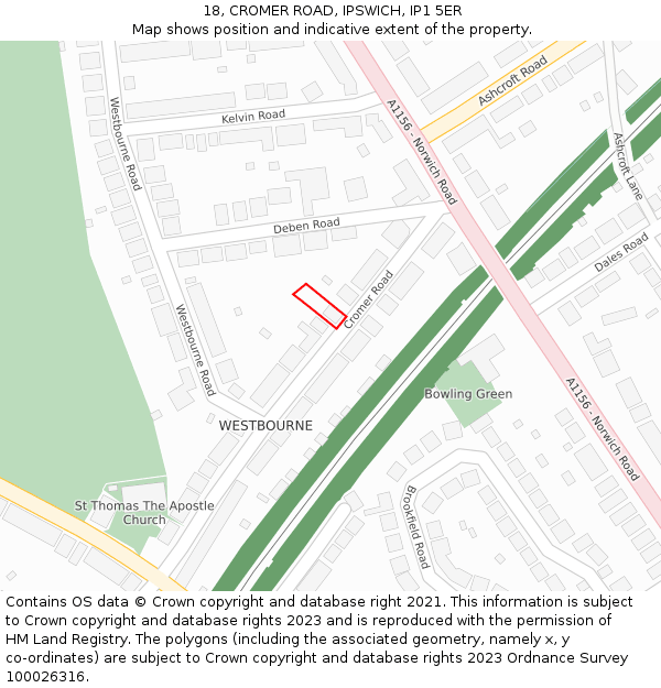 18, CROMER ROAD, IPSWICH, IP1 5ER: Location map and indicative extent of plot