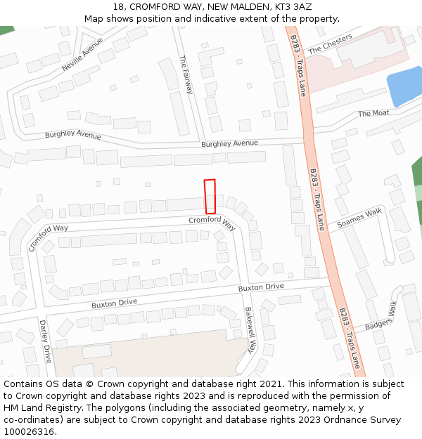 18, CROMFORD WAY, NEW MALDEN, KT3 3AZ: Location map and indicative extent of plot