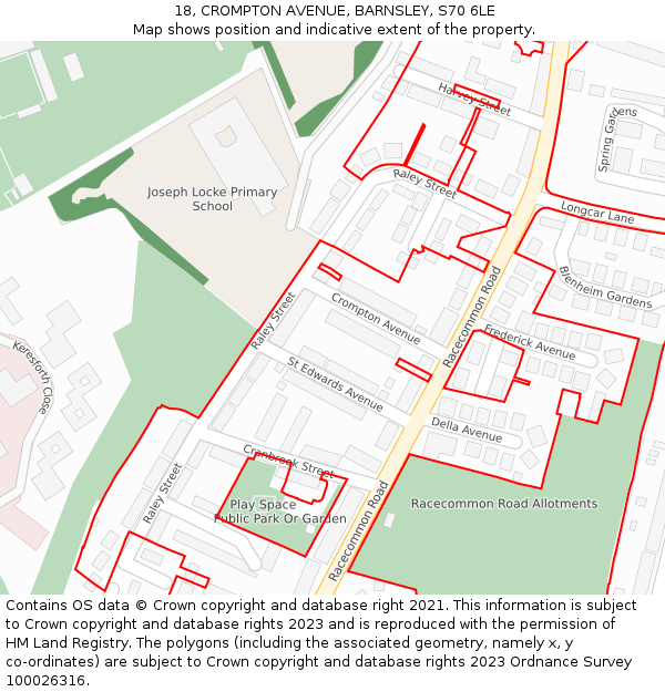 18, CROMPTON AVENUE, BARNSLEY, S70 6LE: Location map and indicative extent of plot