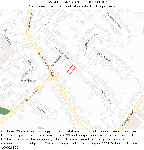 18, CROMWELL ROAD, CANTERBURY, CT1 3LD: Location map and indicative extent of plot