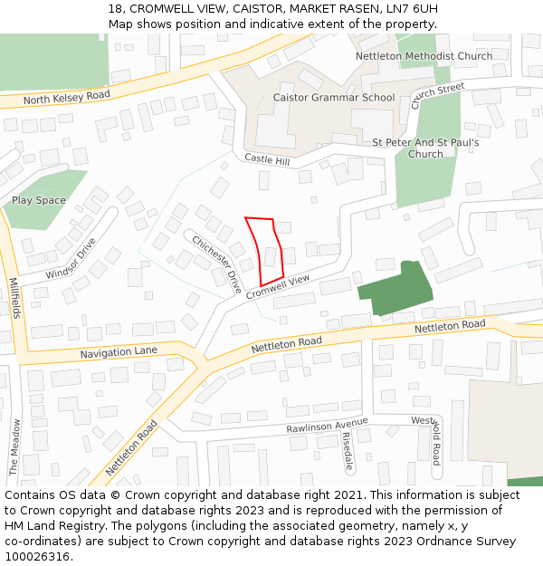 18, CROMWELL VIEW, CAISTOR, MARKET RASEN, LN7 6UH: Location map and indicative extent of plot