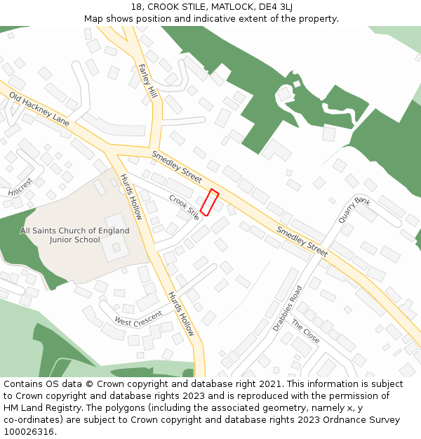 18, CROOK STILE, MATLOCK, DE4 3LJ: Location map and indicative extent of plot