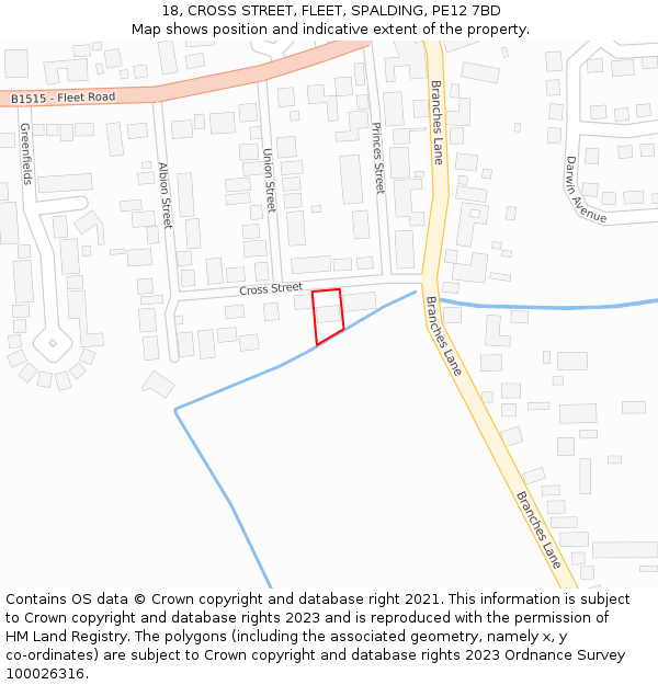 18, CROSS STREET, FLEET, SPALDING, PE12 7BD: Location map and indicative extent of plot