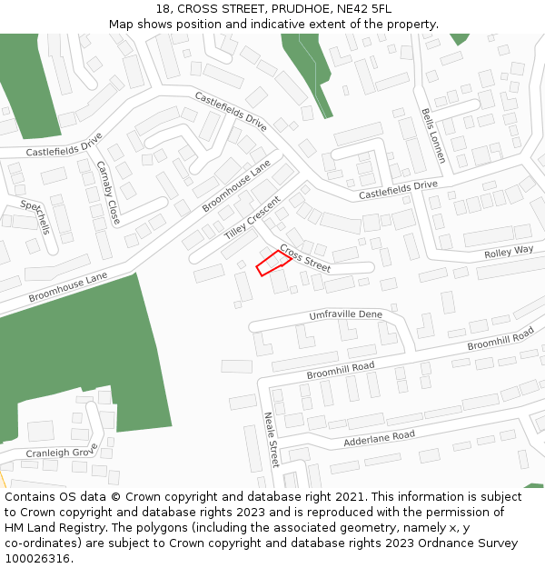 18, CROSS STREET, PRUDHOE, NE42 5FL: Location map and indicative extent of plot