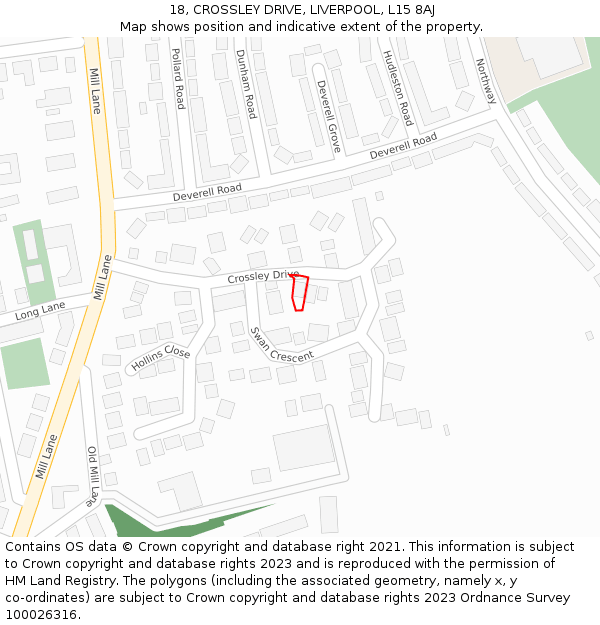 18, CROSSLEY DRIVE, LIVERPOOL, L15 8AJ: Location map and indicative extent of plot