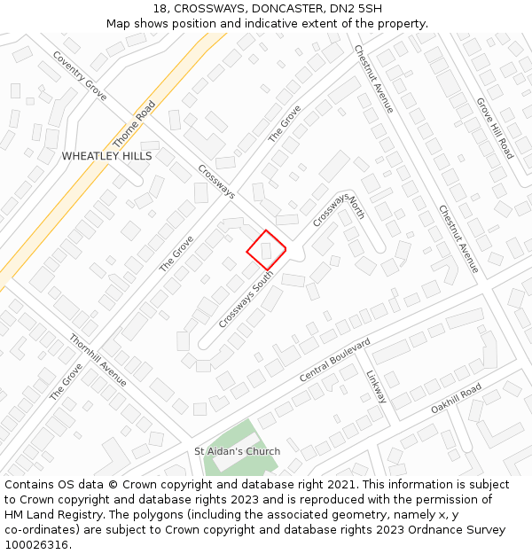 18, CROSSWAYS, DONCASTER, DN2 5SH: Location map and indicative extent of plot