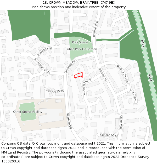 18, CROWN MEADOW, BRAINTREE, CM7 9EX: Location map and indicative extent of plot