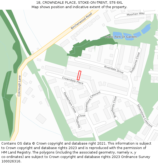 18, CROWNDALE PLACE, STOKE-ON-TRENT, ST6 6XL: Location map and indicative extent of plot