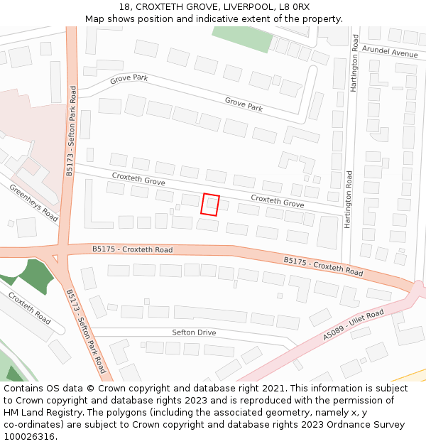 18, CROXTETH GROVE, LIVERPOOL, L8 0RX: Location map and indicative extent of plot