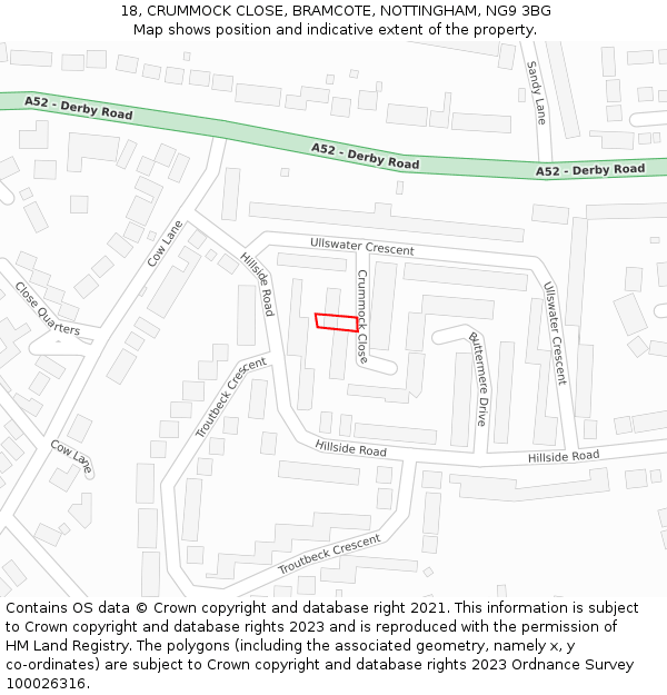 18, CRUMMOCK CLOSE, BRAMCOTE, NOTTINGHAM, NG9 3BG: Location map and indicative extent of plot