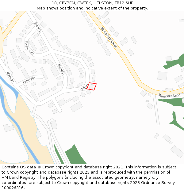 18, CRYBEN, GWEEK, HELSTON, TR12 6UP: Location map and indicative extent of plot