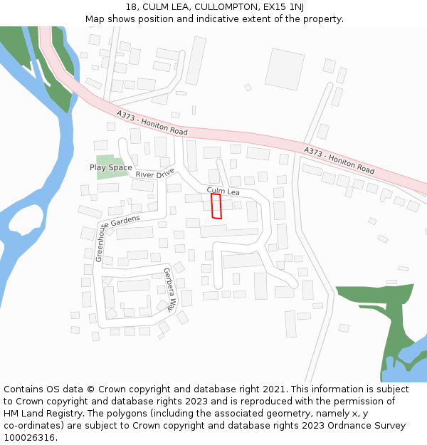 18, CULM LEA, CULLOMPTON, EX15 1NJ: Location map and indicative extent of plot