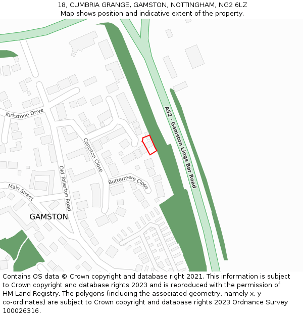 18, CUMBRIA GRANGE, GAMSTON, NOTTINGHAM, NG2 6LZ: Location map and indicative extent of plot