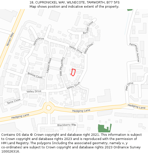 18, CUPRONICKEL WAY, WILNECOTE, TAMWORTH, B77 5FS: Location map and indicative extent of plot