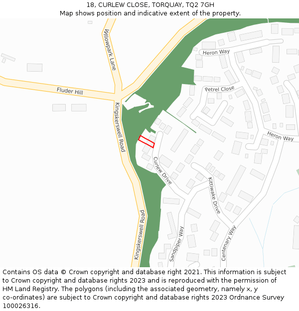 18, CURLEW CLOSE, TORQUAY, TQ2 7GH: Location map and indicative extent of plot