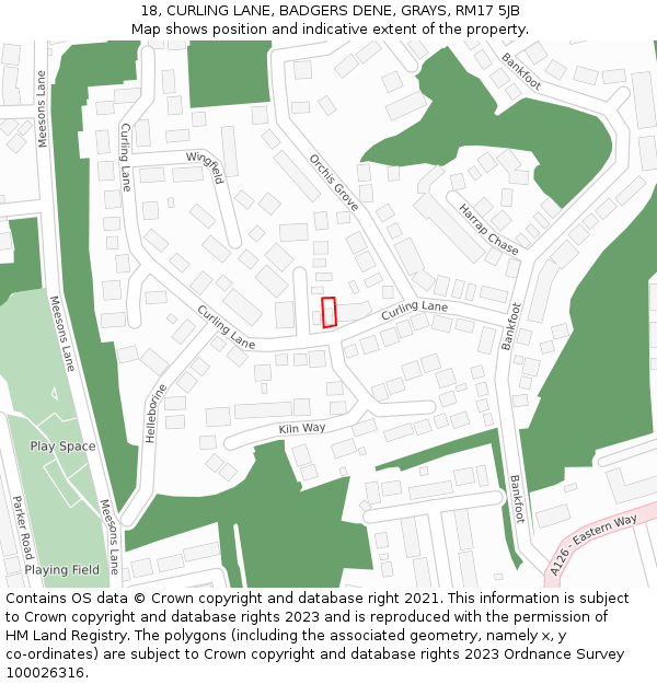 18, CURLING LANE, BADGERS DENE, GRAYS, RM17 5JB: Location map and indicative extent of plot