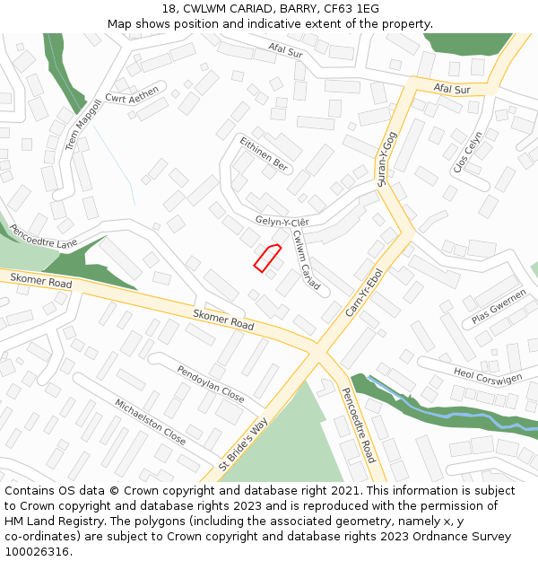 18, CWLWM CARIAD, BARRY, CF63 1EG: Location map and indicative extent of plot