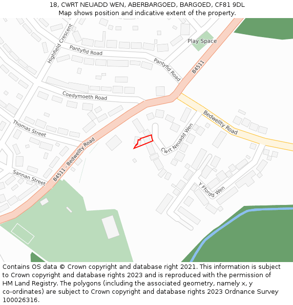 18, CWRT NEUADD WEN, ABERBARGOED, BARGOED, CF81 9DL: Location map and indicative extent of plot