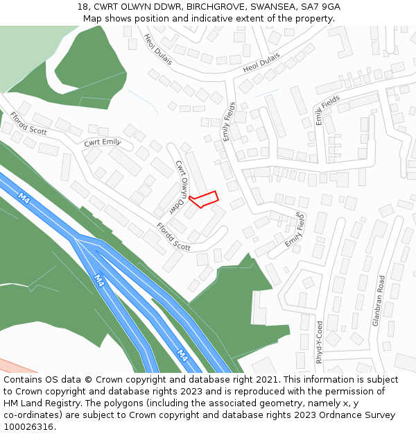 18, CWRT OLWYN DDWR, BIRCHGROVE, SWANSEA, SA7 9GA: Location map and indicative extent of plot