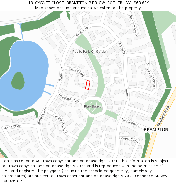18, CYGNET CLOSE, BRAMPTON BIERLOW, ROTHERHAM, S63 6EY: Location map and indicative extent of plot