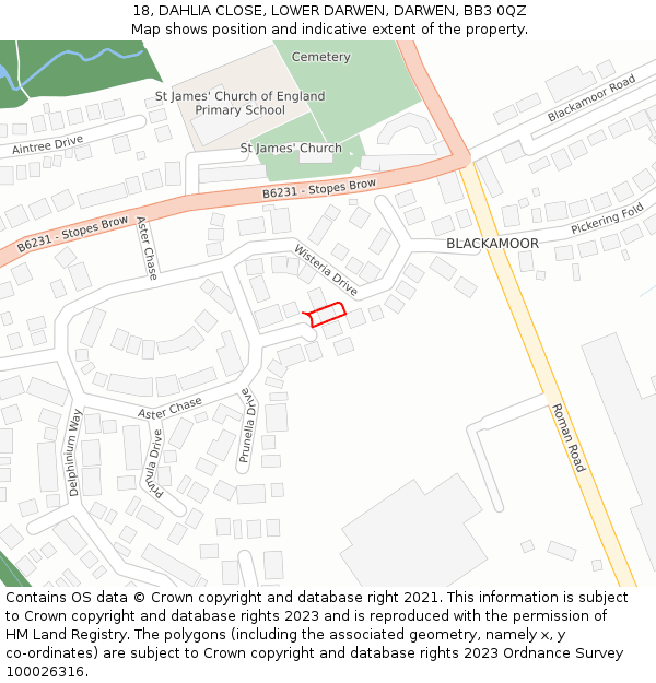 18, DAHLIA CLOSE, LOWER DARWEN, DARWEN, BB3 0QZ: Location map and indicative extent of plot