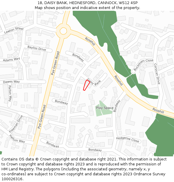 18, DAISY BANK, HEDNESFORD, CANNOCK, WS12 4SP: Location map and indicative extent of plot