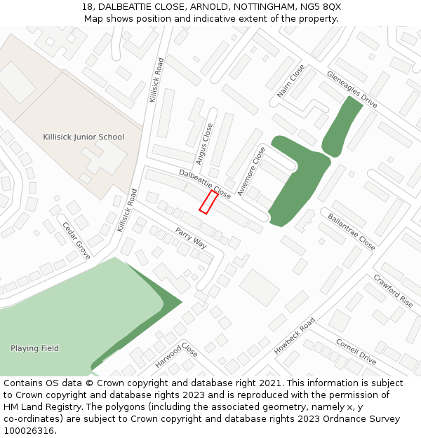 18, DALBEATTIE CLOSE, ARNOLD, NOTTINGHAM, NG5 8QX: Location map and indicative extent of plot