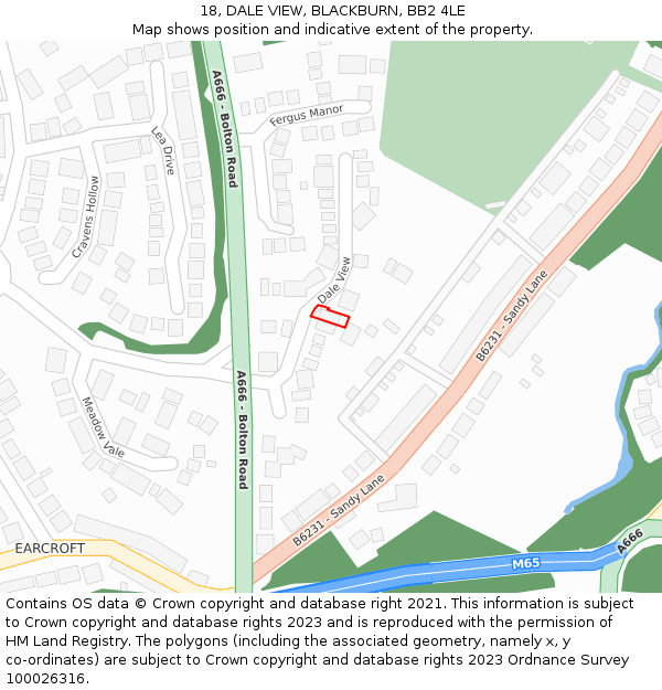 18, DALE VIEW, BLACKBURN, BB2 4LE: Location map and indicative extent of plot