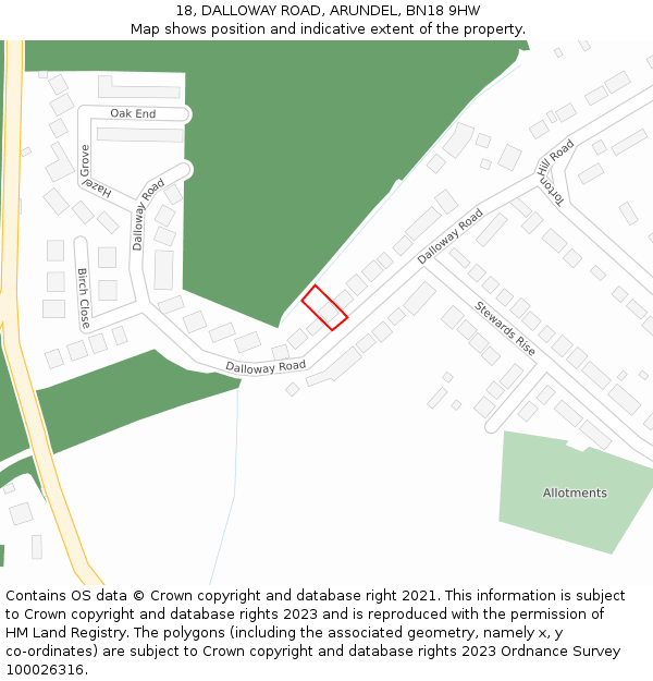 18, DALLOWAY ROAD, ARUNDEL, BN18 9HW: Location map and indicative extent of plot