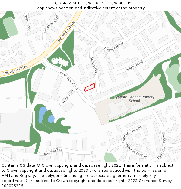 18, DAMASKFIELD, WORCESTER, WR4 0HY: Location map and indicative extent of plot