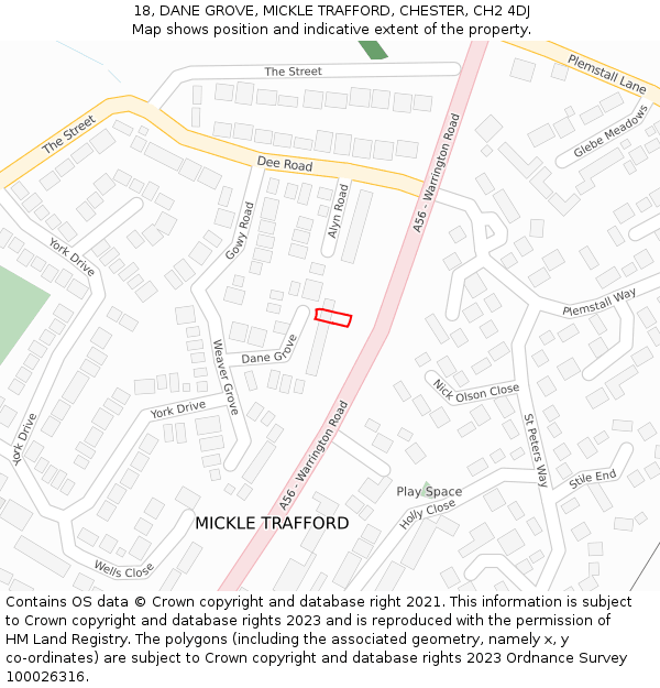 18, DANE GROVE, MICKLE TRAFFORD, CHESTER, CH2 4DJ: Location map and indicative extent of plot