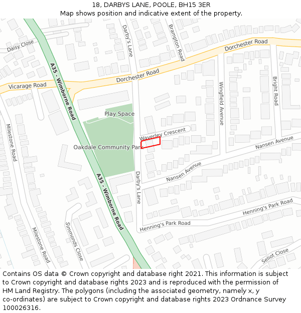 18, DARBYS LANE, POOLE, BH15 3ER: Location map and indicative extent of plot