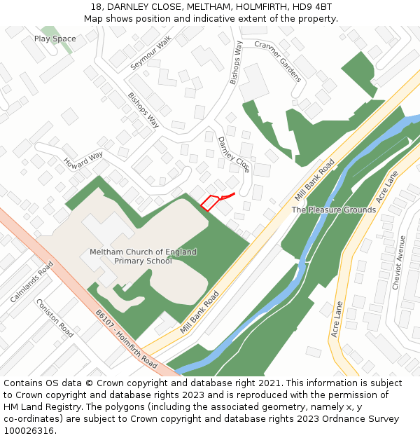 18, DARNLEY CLOSE, MELTHAM, HOLMFIRTH, HD9 4BT: Location map and indicative extent of plot