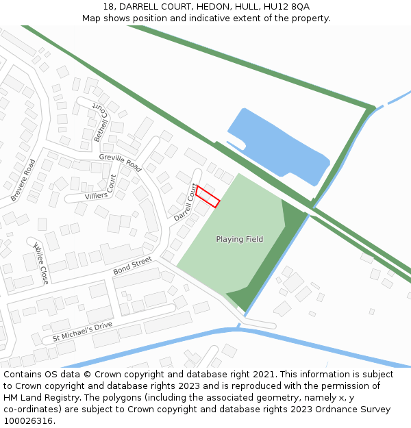 18, DARRELL COURT, HEDON, HULL, HU12 8QA: Location map and indicative extent of plot