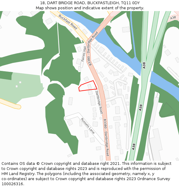 18, DART BRIDGE ROAD, BUCKFASTLEIGH, TQ11 0DY: Location map and indicative extent of plot