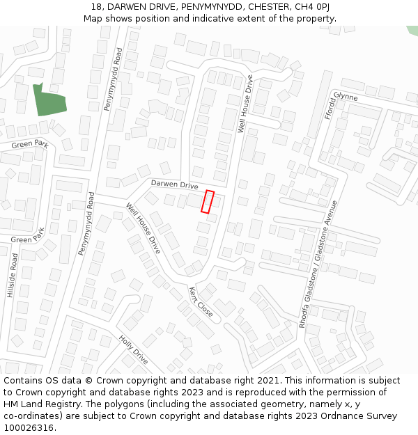 18, DARWEN DRIVE, PENYMYNYDD, CHESTER, CH4 0PJ: Location map and indicative extent of plot