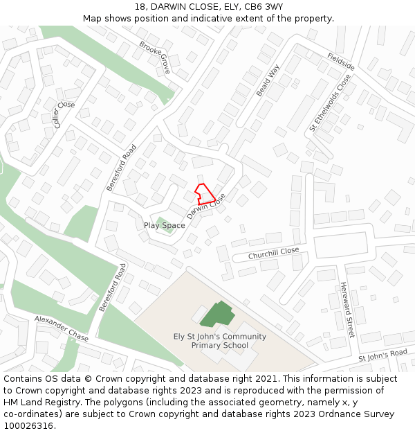 18, DARWIN CLOSE, ELY, CB6 3WY: Location map and indicative extent of plot