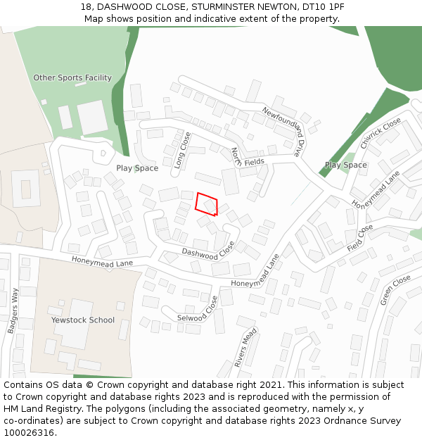 18, DASHWOOD CLOSE, STURMINSTER NEWTON, DT10 1PF: Location map and indicative extent of plot