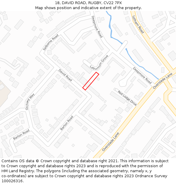 18, DAVID ROAD, RUGBY, CV22 7PX: Location map and indicative extent of plot