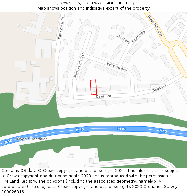 18, DAWS LEA, HIGH WYCOMBE, HP11 1QF: Location map and indicative extent of plot