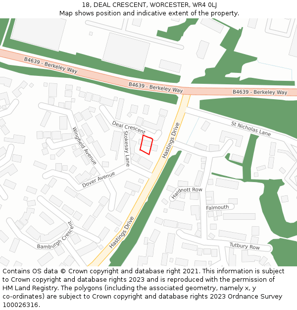 18, DEAL CRESCENT, WORCESTER, WR4 0LJ: Location map and indicative extent of plot