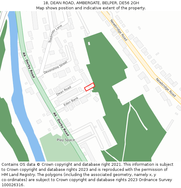 18, DEAN ROAD, AMBERGATE, BELPER, DE56 2GH: Location map and indicative extent of plot