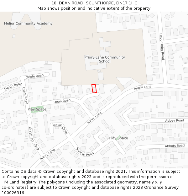 18, DEAN ROAD, SCUNTHORPE, DN17 1HG: Location map and indicative extent of plot
