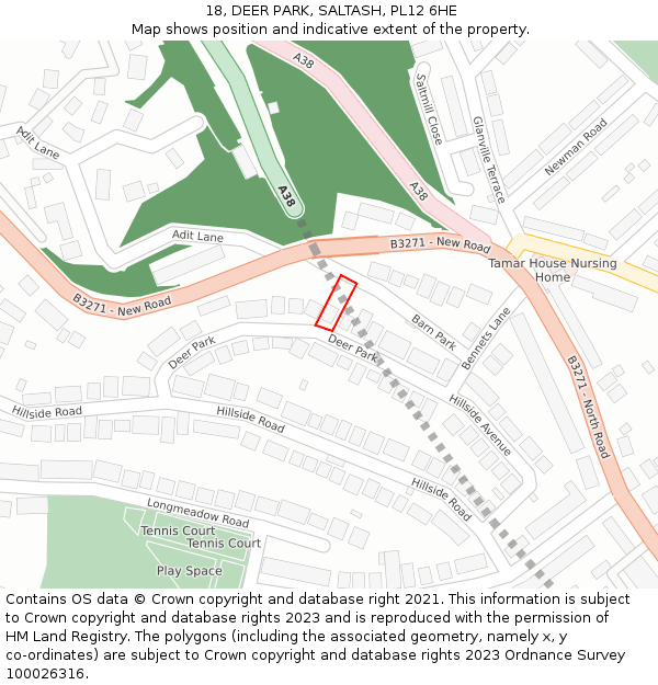 18, DEER PARK, SALTASH, PL12 6HE: Location map and indicative extent of plot