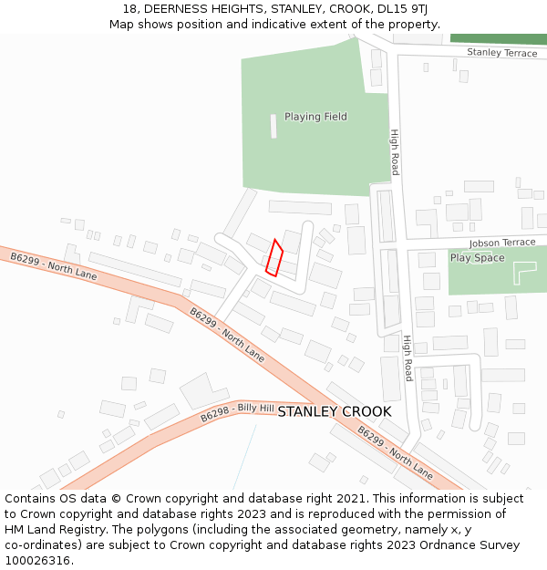 18, DEERNESS HEIGHTS, STANLEY, CROOK, DL15 9TJ: Location map and indicative extent of plot