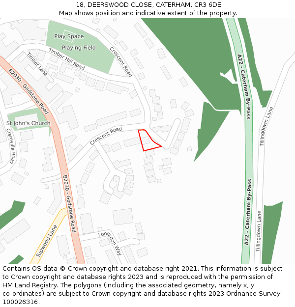 18, DEERSWOOD CLOSE, CATERHAM, CR3 6DE: Location map and indicative extent of plot