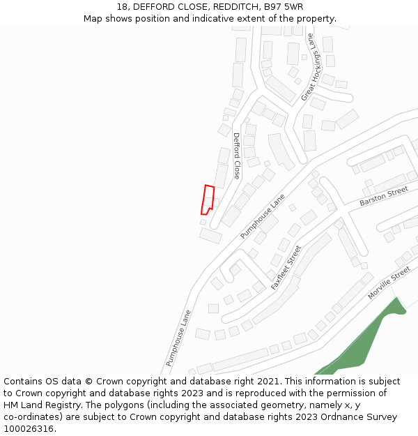 18, DEFFORD CLOSE, REDDITCH, B97 5WR: Location map and indicative extent of plot
