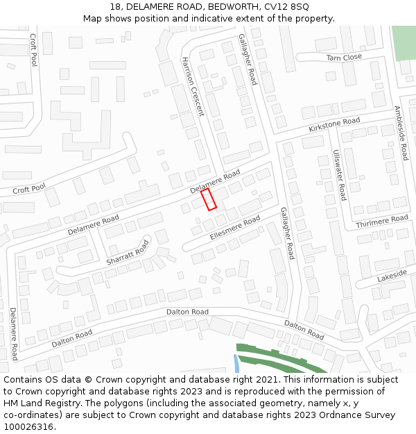 18, DELAMERE ROAD, BEDWORTH, CV12 8SQ: Location map and indicative extent of plot