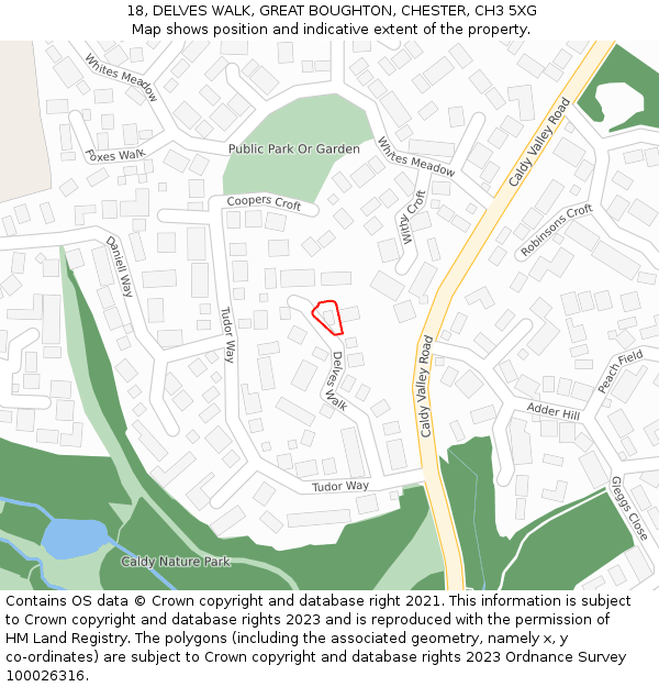 18, DELVES WALK, GREAT BOUGHTON, CHESTER, CH3 5XG: Location map and indicative extent of plot