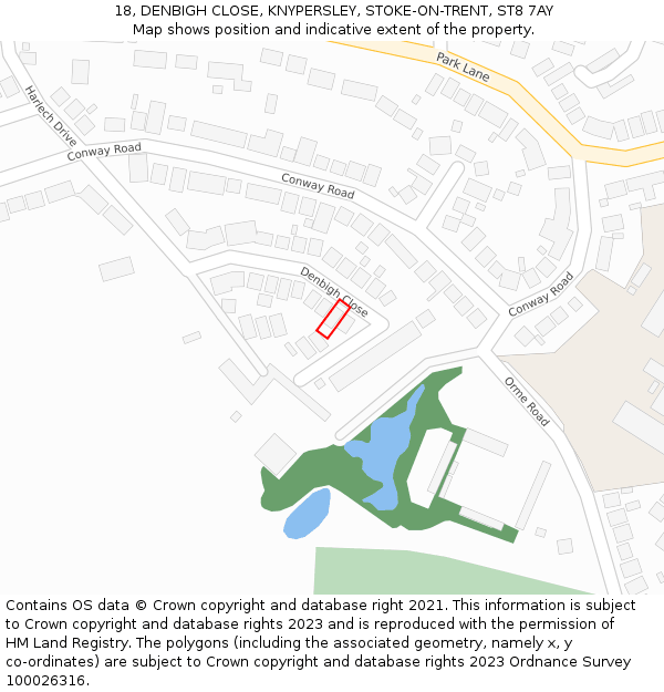 18, DENBIGH CLOSE, KNYPERSLEY, STOKE-ON-TRENT, ST8 7AY: Location map and indicative extent of plot